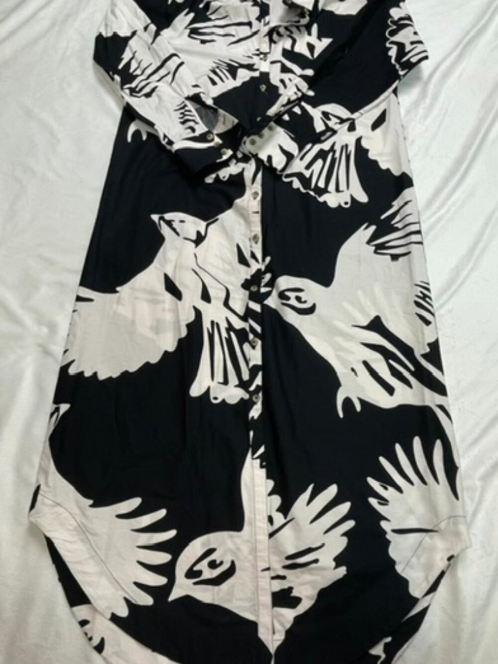 Anthropologie Maeve Women Bird Print Soren Midi Shirt Dress, Black White, Size S - Picture 3 of 8